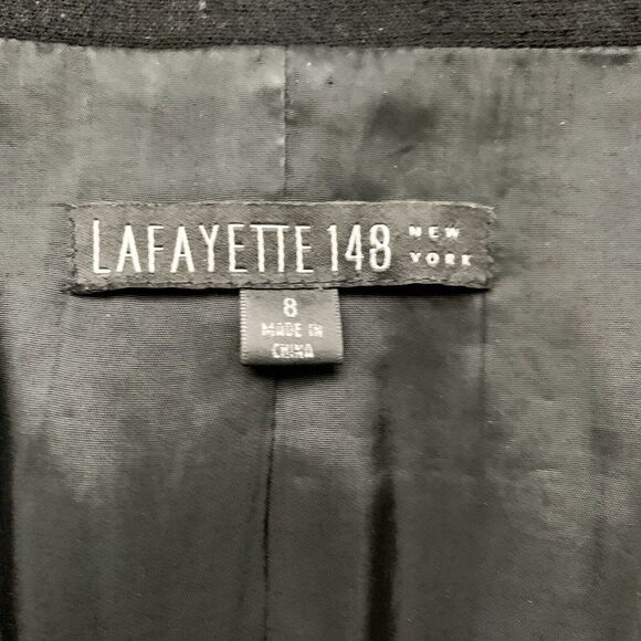 Lafayette 148 Black Wool One Button Blazer w Unique White Pattern Woven In Sz 8 - Picture 5 of 9